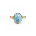 Gold larimar ring Australia with natural 9x11mm oval larimar gemstone by Lush Designs Jewellery
