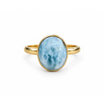 Gold larimar ring Australia with natural 9x11mm oval larimar gemstone by Lush Designs Jewellery