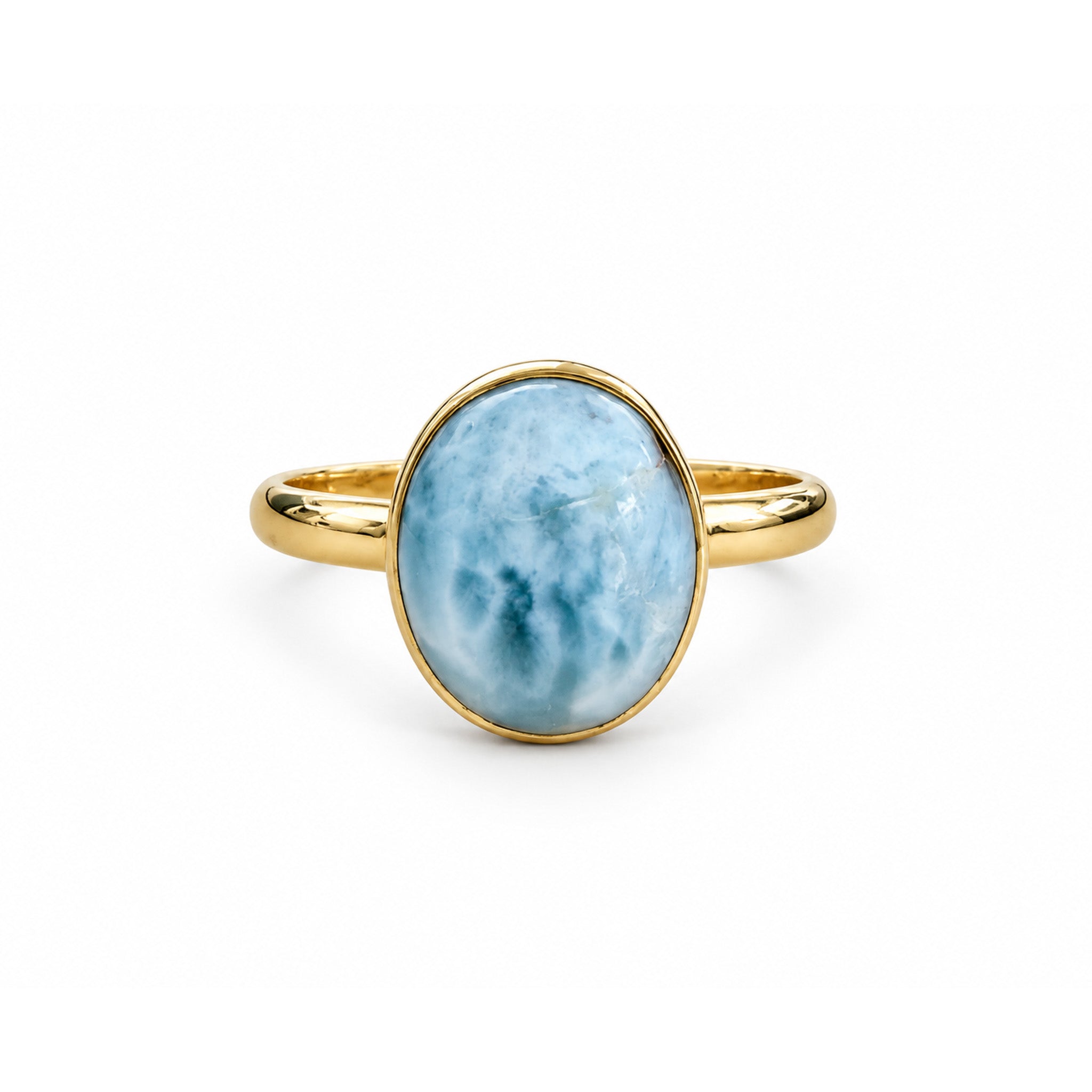 Gold larimar ring Australia with natural 9x11mm oval larimar gemstone by Lush Designs Jewellery
