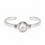 Adjustable sterling silver cuff bangle featuring a 12mm freshwater Mabe pearl, designed in Broome Western Australia with a coastal boho luxe style.