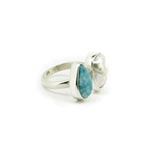 Medium Larimar Baroque Ring featuring a genuine Larimar gemstone and baroque freshwater pearl set in sterling silver.