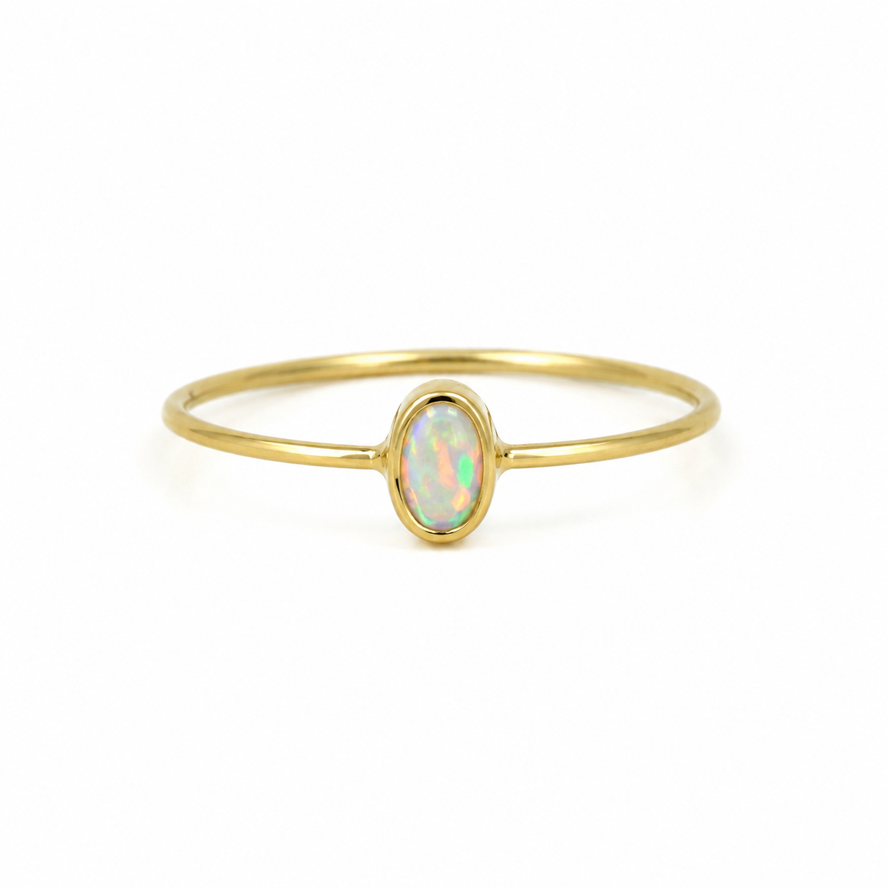 Moonlit Tide Dainty Opal Ring Gold