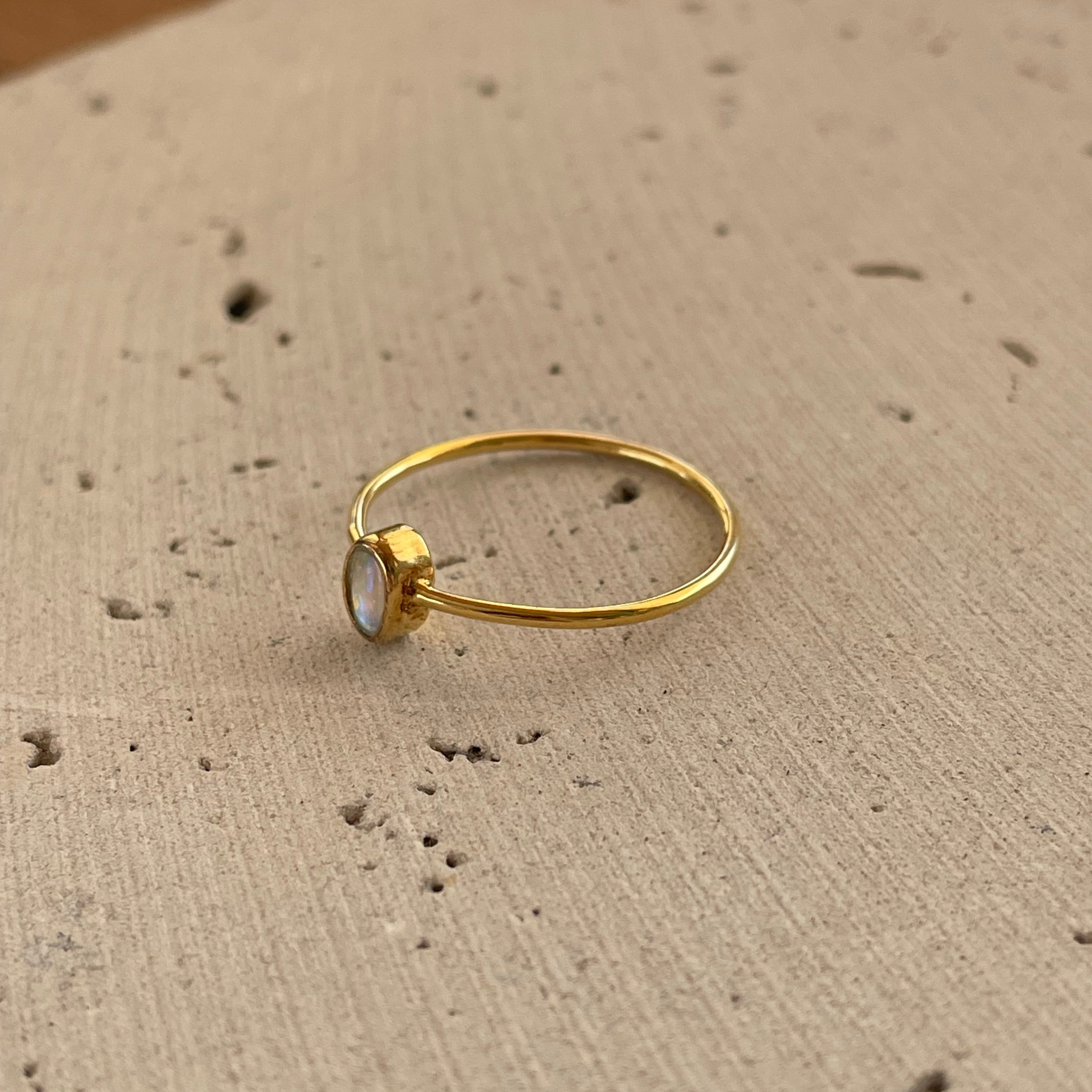 Moonlit Tide Dainty Opal Ring Gold