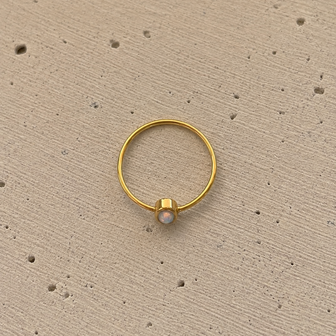 Moonlit Tide Dainty Opal Ring Gold
