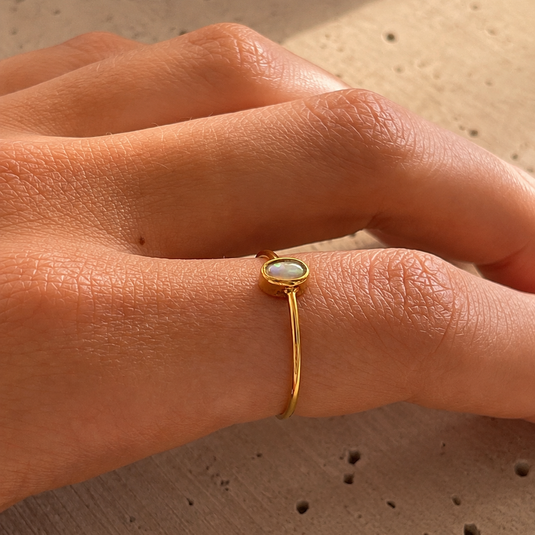 Moonlit Tide Dainty Opal Ring Gold