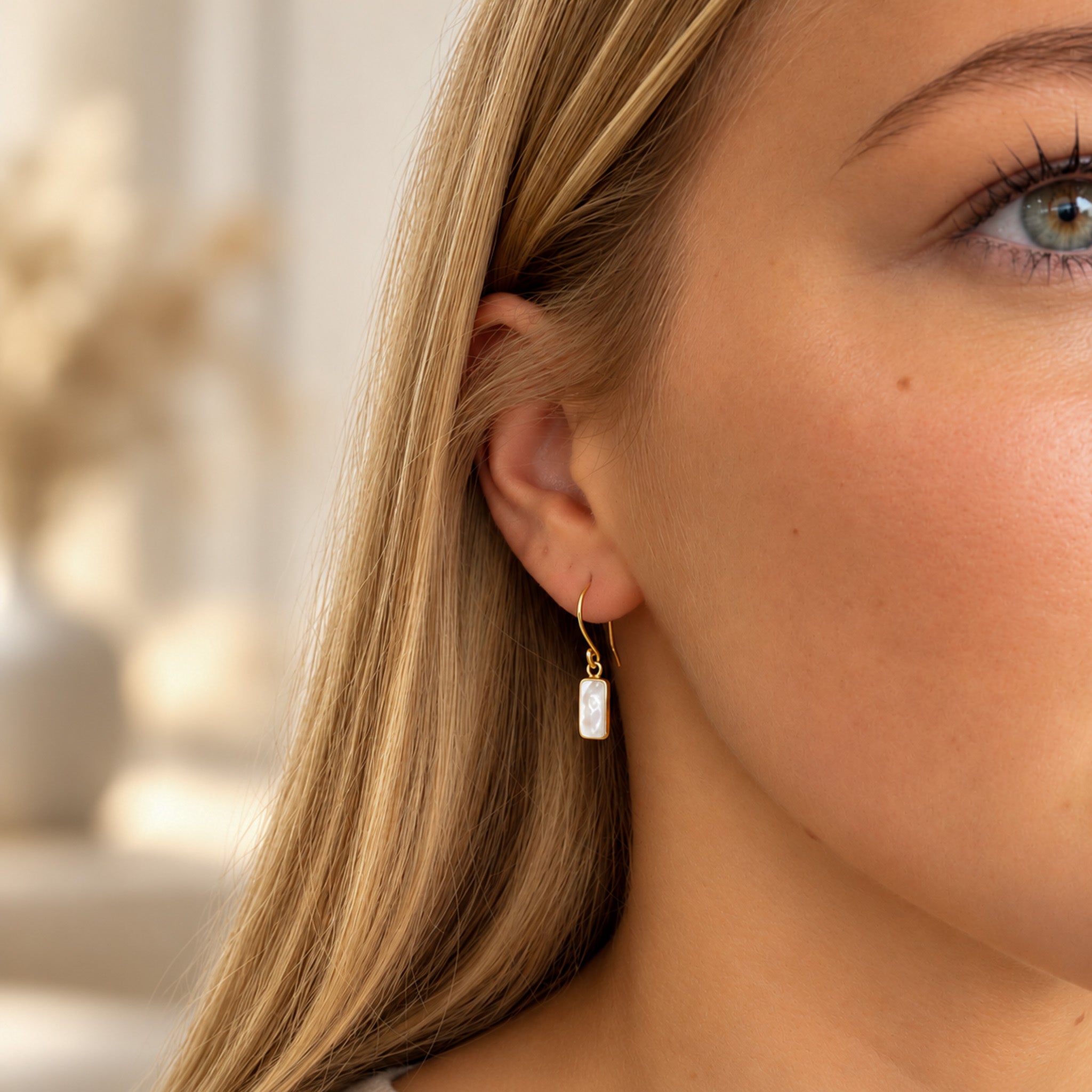 Moonshadow Mother of Pearl Hook Earrings Gold