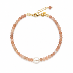 Moonstone Keshi Pearl Bracelet Gold with faceted moonstone beads, genuine freshwater keshi pearl and gold vermeil accents, designed in Broome Western Australia.