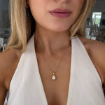 dew drop mother of pearl pendant in gold
