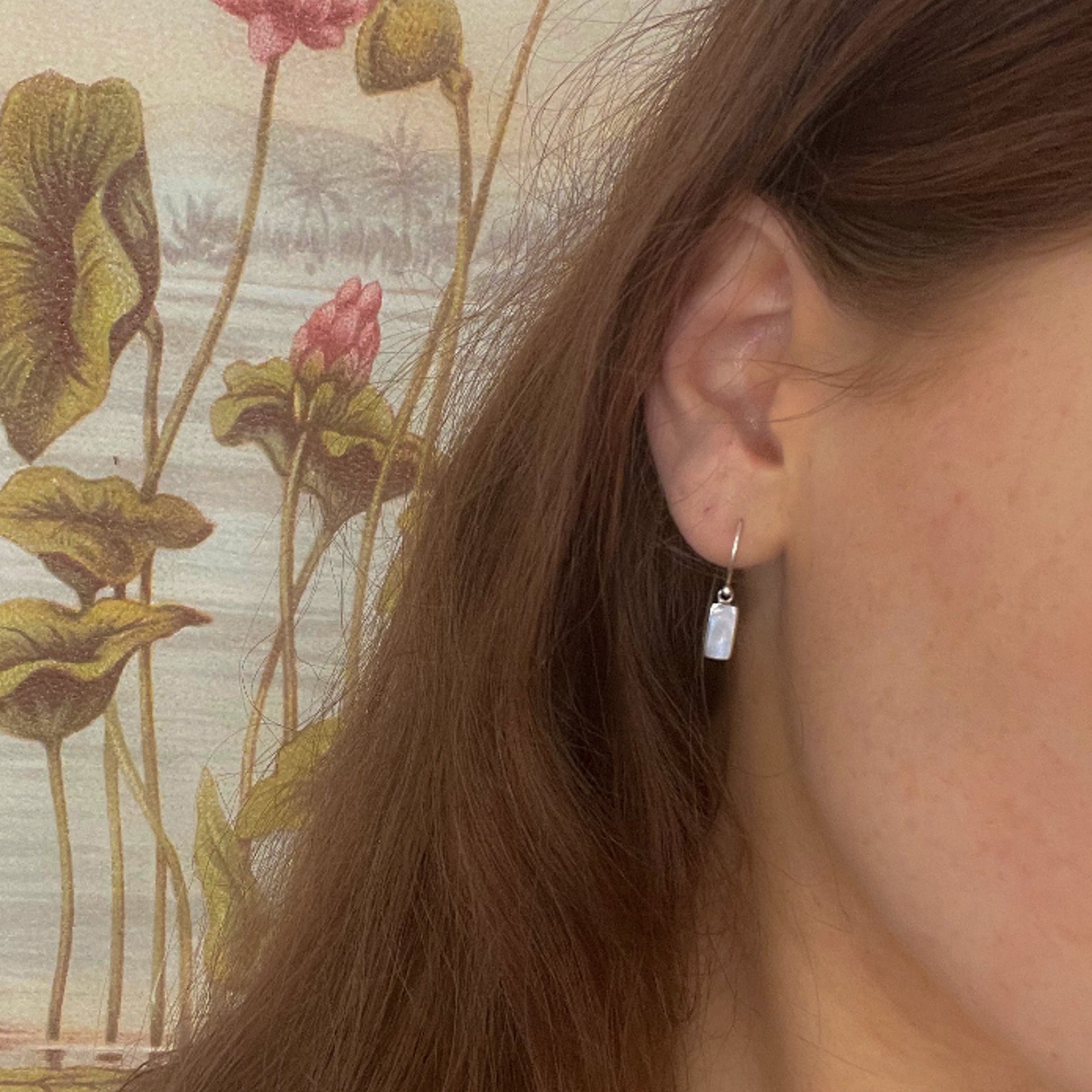 Mother of Pearl Bar Hook Silver Earrings