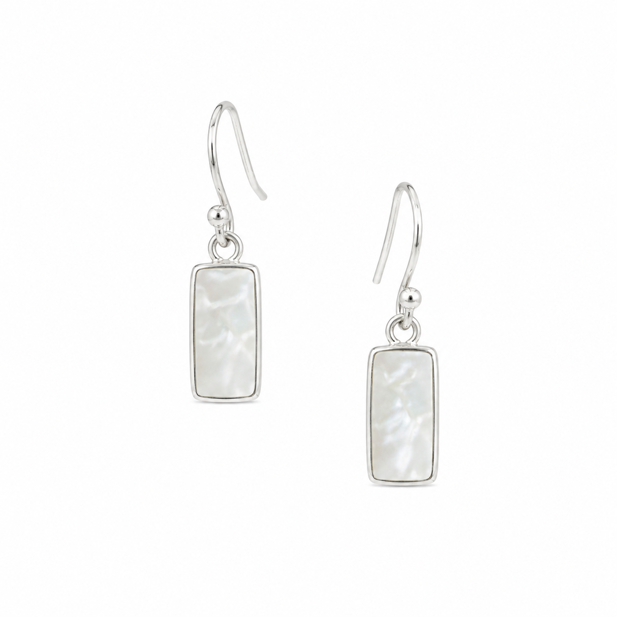 Bezel mother of pearl Silver hook earrings