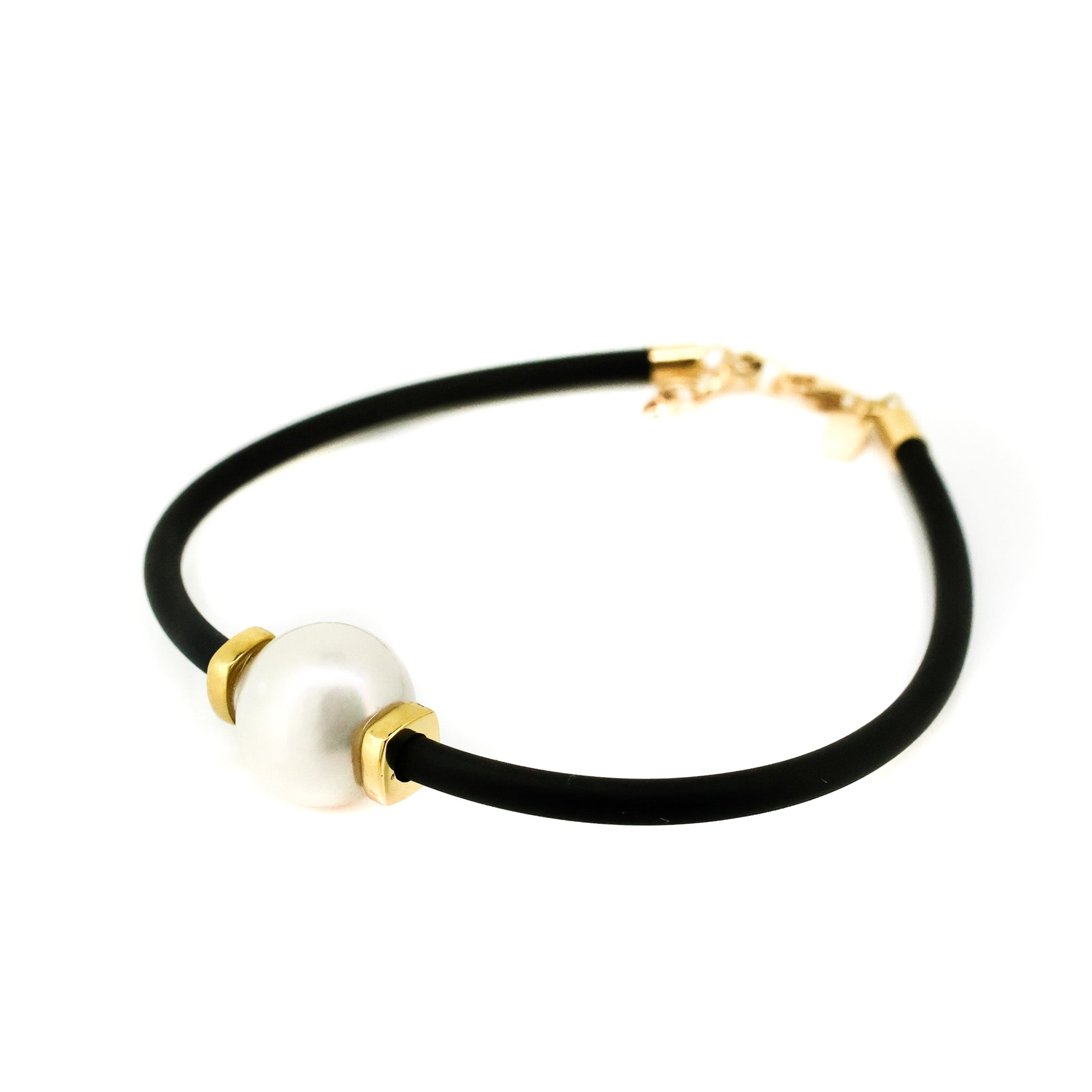 Nautical neoprene pearl bracelet with AAA freshwater pearl and gold vermeil detail