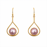 New Moon Pink Mabe Earrings Gold Vermeil featuring lustrous pink mabe pearls set in organic teardrop-shaped gold frames