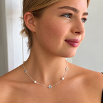 Ocean Dreams sterling silver blue topaz and 9mm freshwater pearl necklace worn on model
