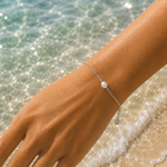 Ocean Pearl Bracelet Silver featuring a genuine freshwater pearl on a delicate 925 sterling silver adjustable chain.