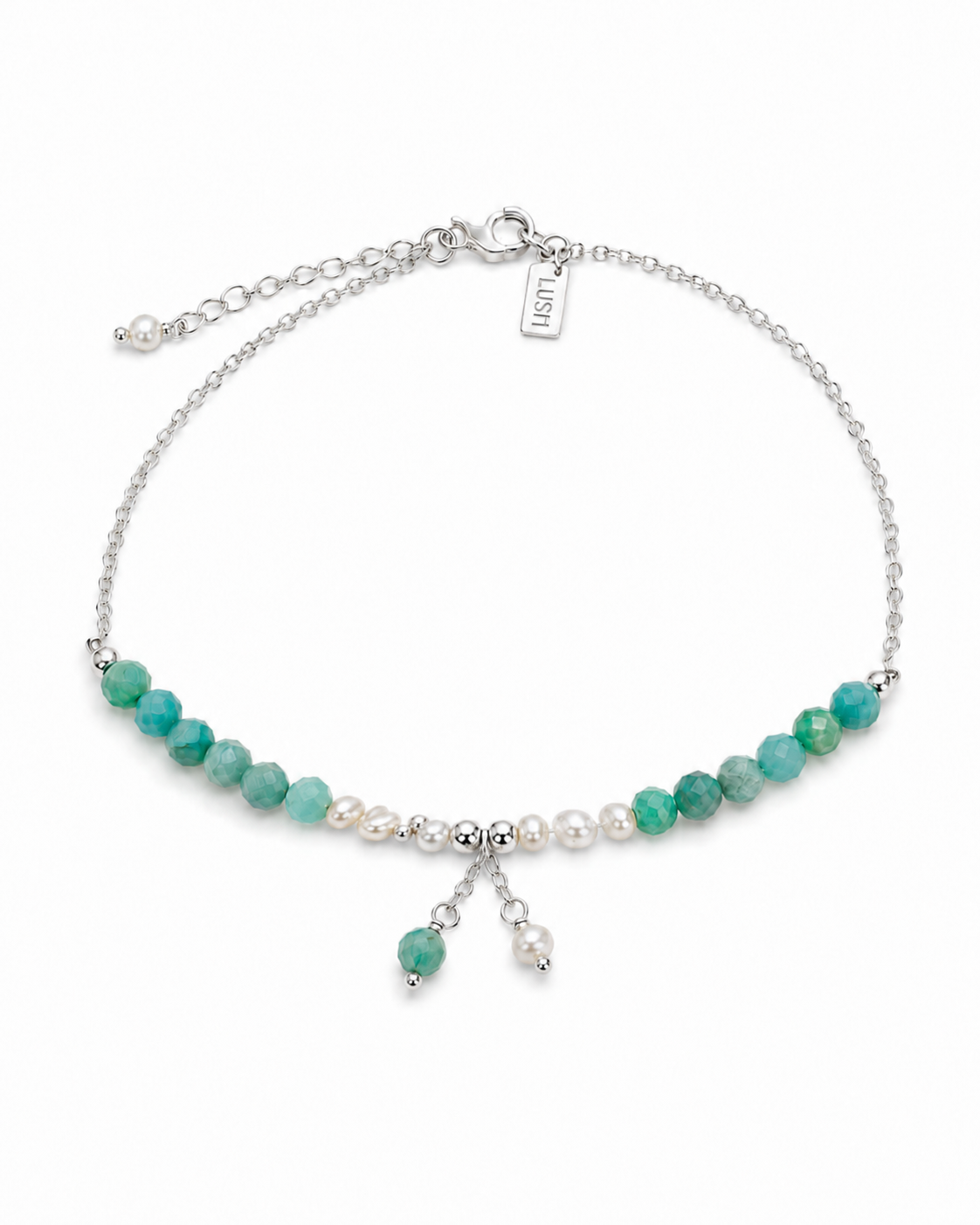 Ocean Spell Pearl Anklet Amazonite | Dainty Sterling Silver Anklet with Amazonite Gemstones & Pearls