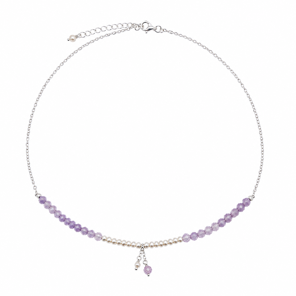 Dainty chain with beaded gemstones and pearls 