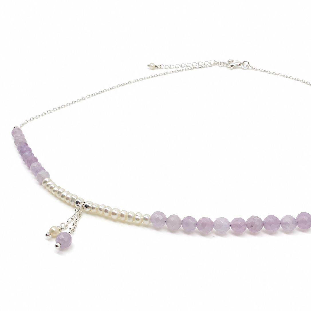 Dainty necklace with Kunzite gemstones and pearls