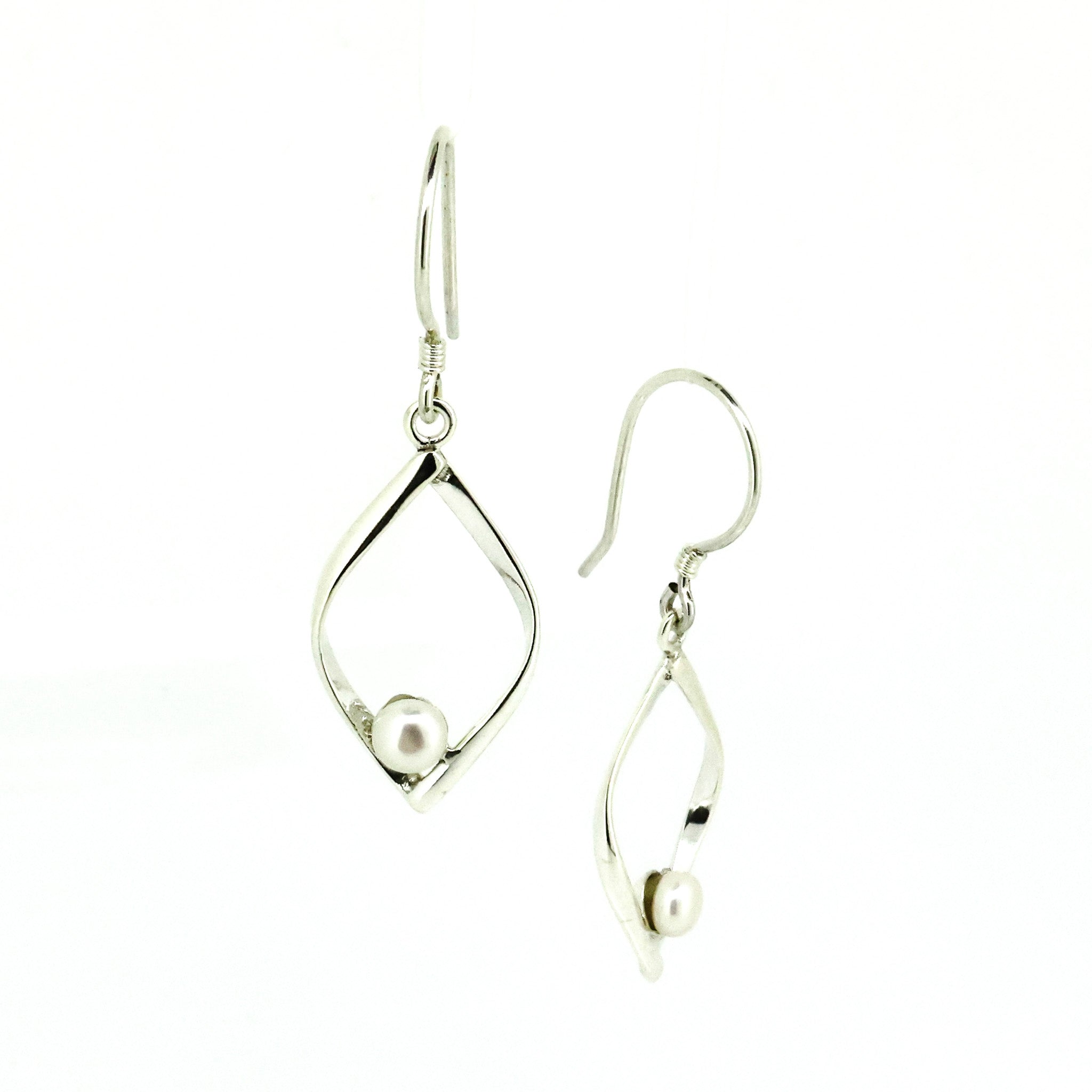 Oceanic Diamonds pearl earrings in 925 sterling silver with open teardrop frame designed in Broome Western Australia
