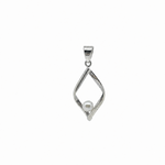 Dainty silver pendant in the shape of a diamond with a small white pearl