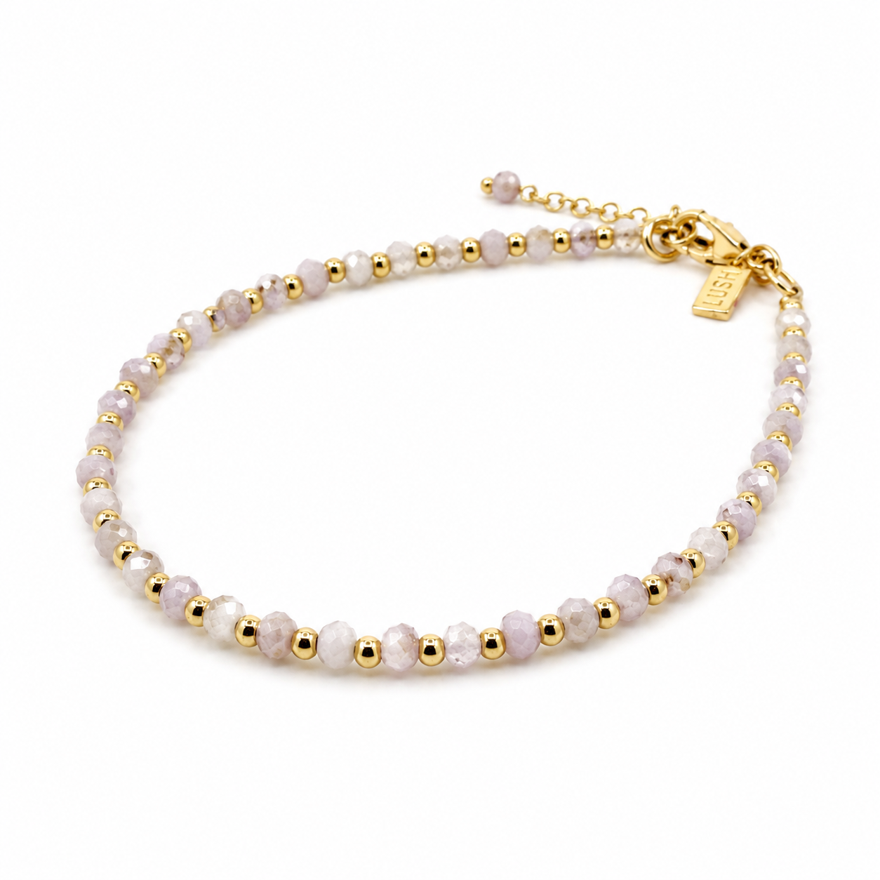 Oceanic Loops Lavender Bracelet Gold with lavender gemstones and gold accents, Australian-designed coastal jewellery by Lush Designs Jewellery.