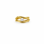 Gold vermeil wave ring with a central white pearl 
