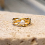 Pearl Flow Ring Gold featuring freshwater pearl and flowing gold vermeil design