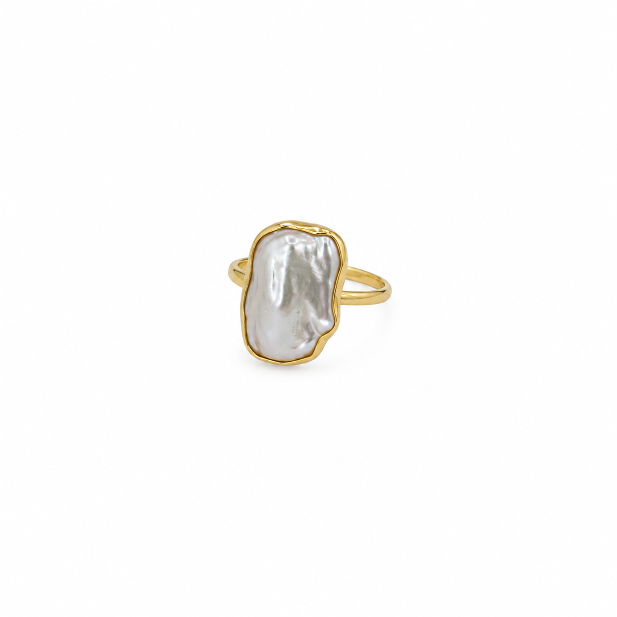Salt Baroque Pearl Ring Gold Large featuring a genuine large baroque freshwater pearl set in premium gold vermeil over 925 sterling silver.
