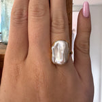 Salt Baroque Pearl Ring Gold Large featuring a genuine large baroque freshwater pearl set in premium gold vermeil over 925 sterling silver.