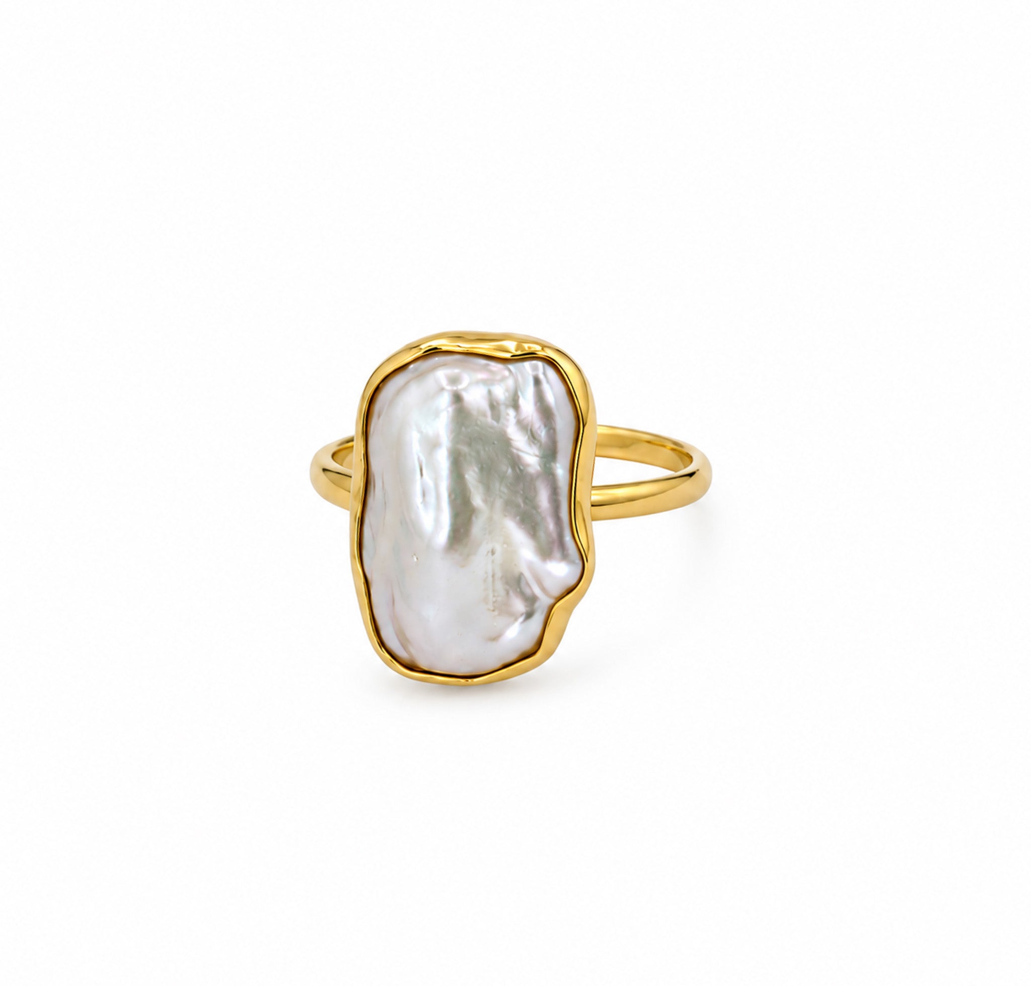 Salt Baroque Pearl Ring Gold Large featuring a genuine large baroque freshwater pearl set in premium gold vermeil over 925 sterling silver.