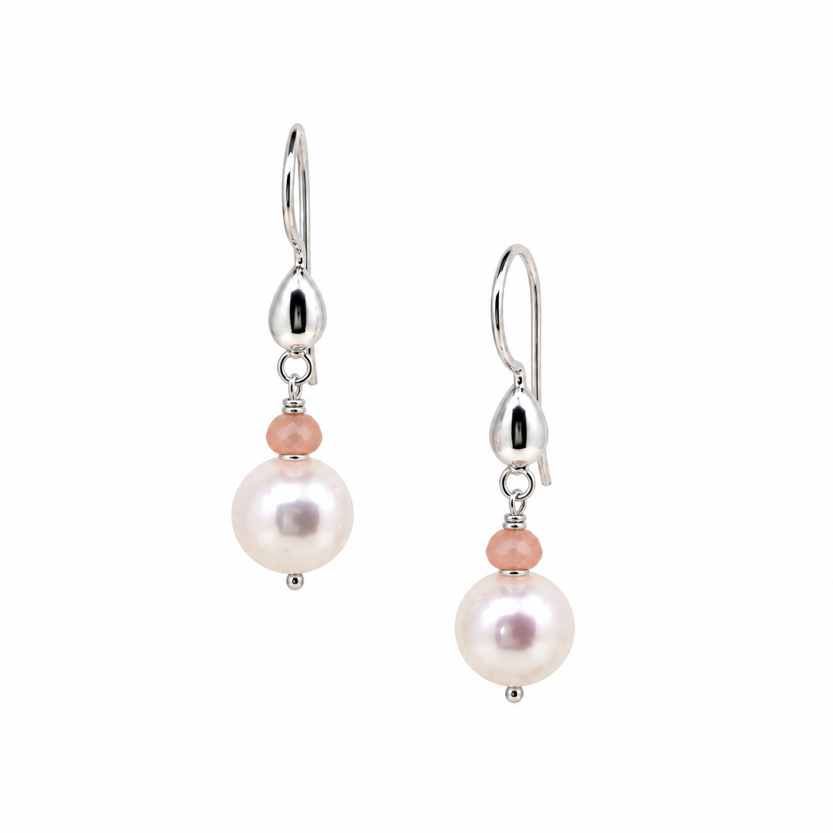 Sea Dreams Pearl Earrings Pink Opal with freshwater pearls, pink opal gemstones and sterling silver hooks by Lush Designs Australia
