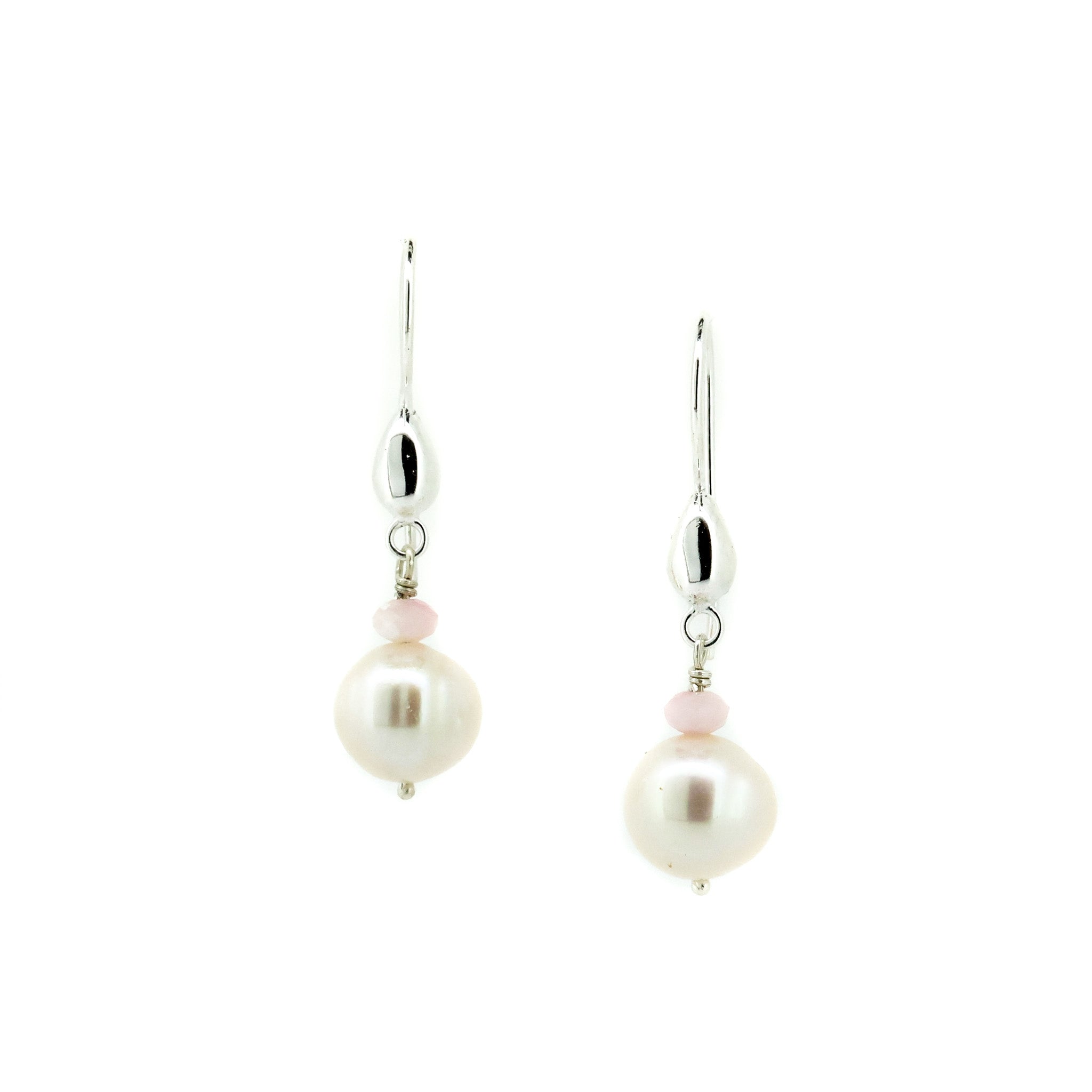 Sea Dreams Pearl Earrings Pink Opal with freshwater pearls, pink opal gemstones and sterling silver hooks by Lush Designs Australia