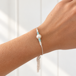 Sterling silver Larimar and freshwater pearl tassel bracelet Australia