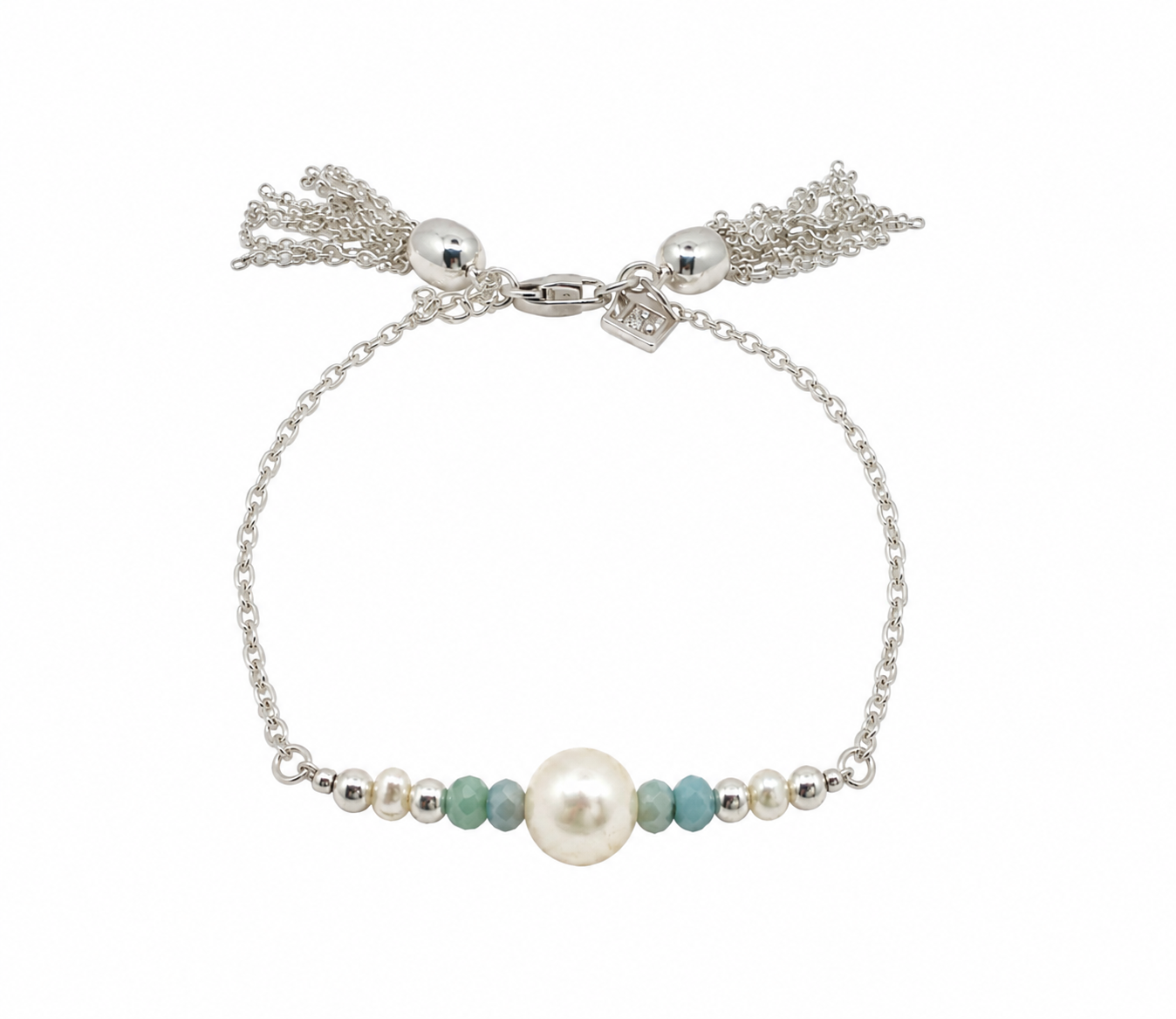 Sterling silver Larimar and freshwater pearl tassel bracelet Australia