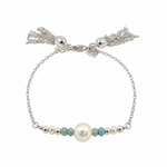 Sterling silver Larimar and freshwater pearl tassel bracelet Australia