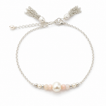 Sea Dreams Pearl Bracelet Pink Opal in 925 sterling silver with genuine freshwater pearl, soft pink opal gemstones, silver tassel details, and adjustable chain