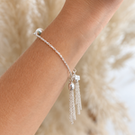 Sterling silver Larimar and freshwater pearl tassel bracelet Australia