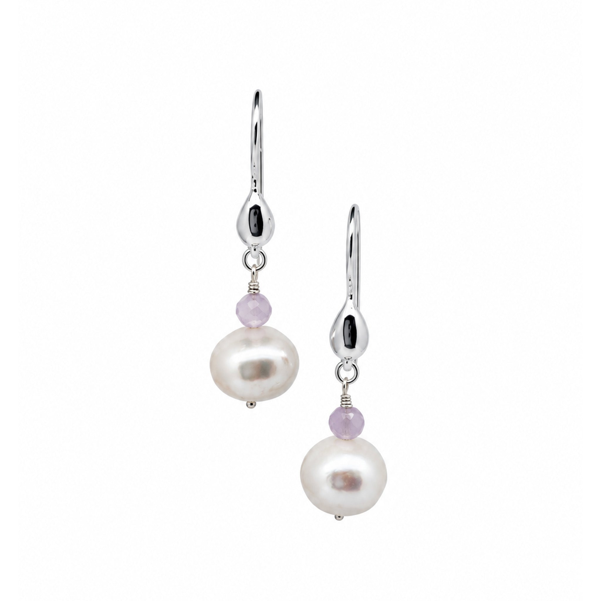 Sea Dreams Pearl Earrings Kunzite with 9mm freshwater pearls, faceted kunzite gemstones and sterling silver hooks by Lush Designs Jewellery