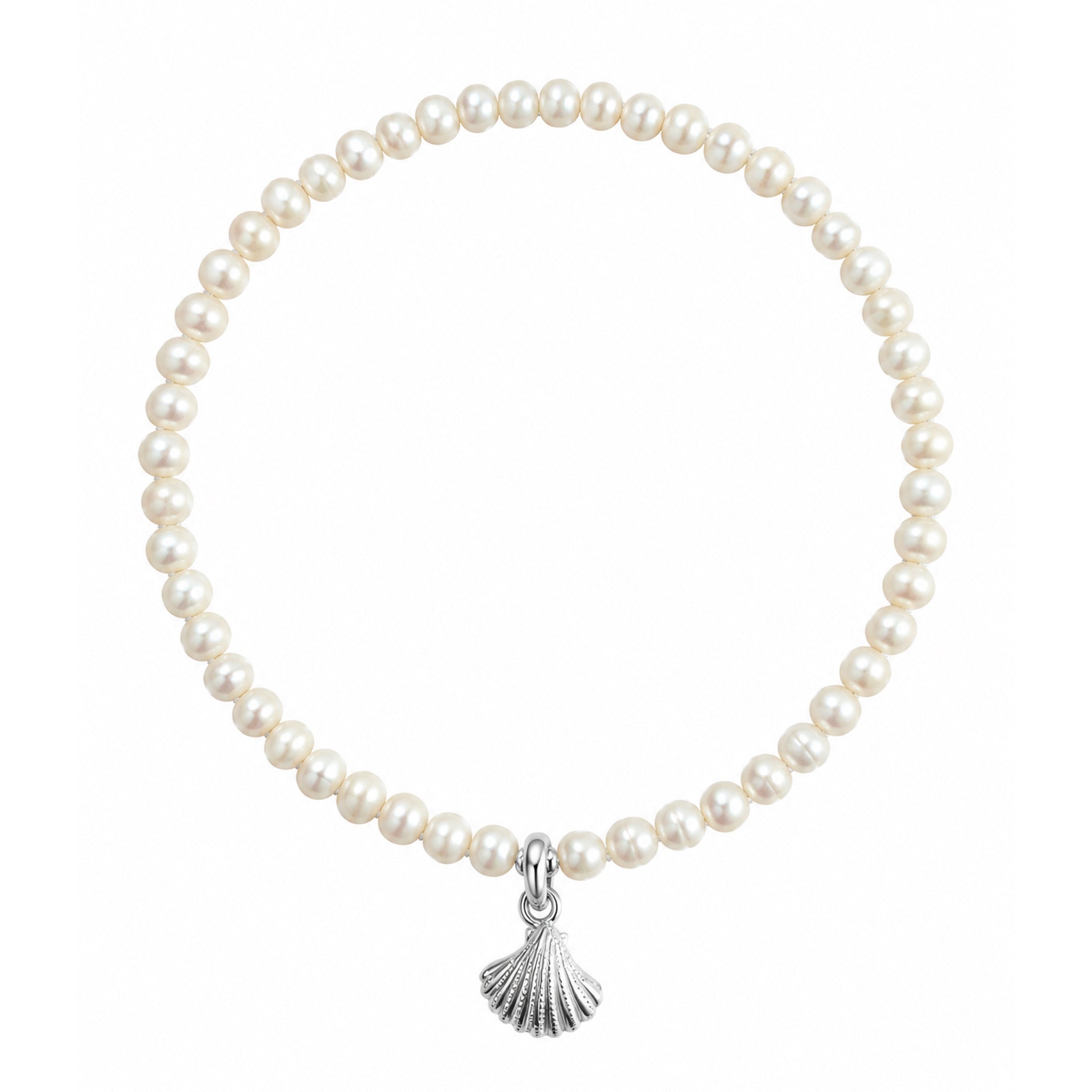 dainty seed pearl bracelet with silver shell charm made by lush designs jewellery broome
