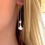 dainty silver shell thread earrings with pearl detail