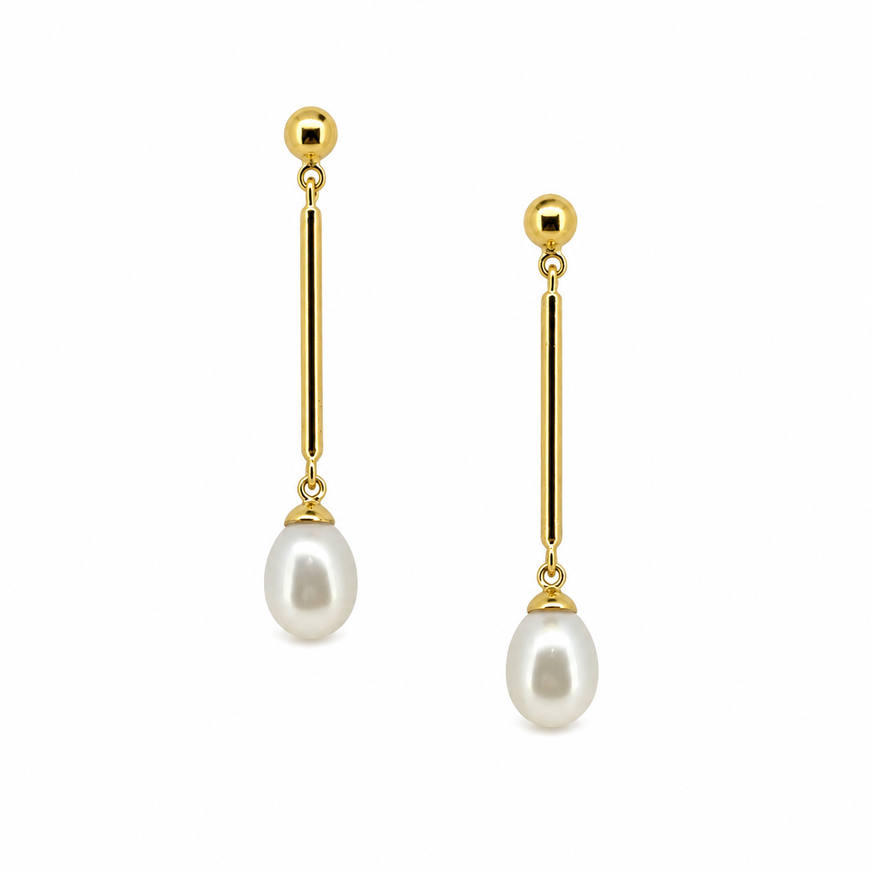 Gold vermeil bar drop earrings with white pearl drops