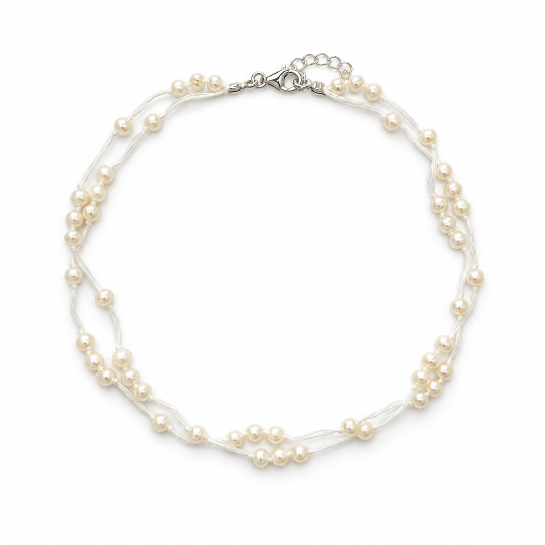 Summer Sun Pearl Anklet White with freshwater pearls on white cord and sterling silver clasp by Lush Designs Jewellery Australia.