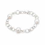 Australian South Sea pearl bracelet featuring three lustrous white pearls on a polished 925 sterling silver link chain