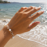 925 sterling silver pearl bracelet with three freshwater pearls and chunky chain links 