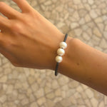 Triple pearl bracelet worn on wrist – coastal Australian jewellery
