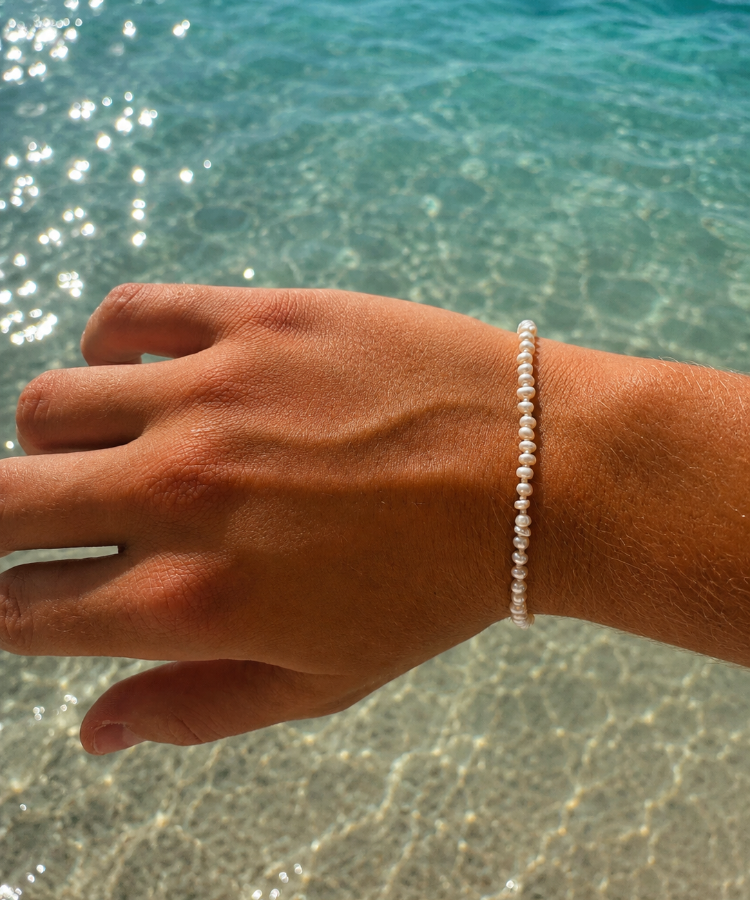 Freshwater pearl bracelet in gold vermeil with organic keshi style pearls designed in Broome Western Australia