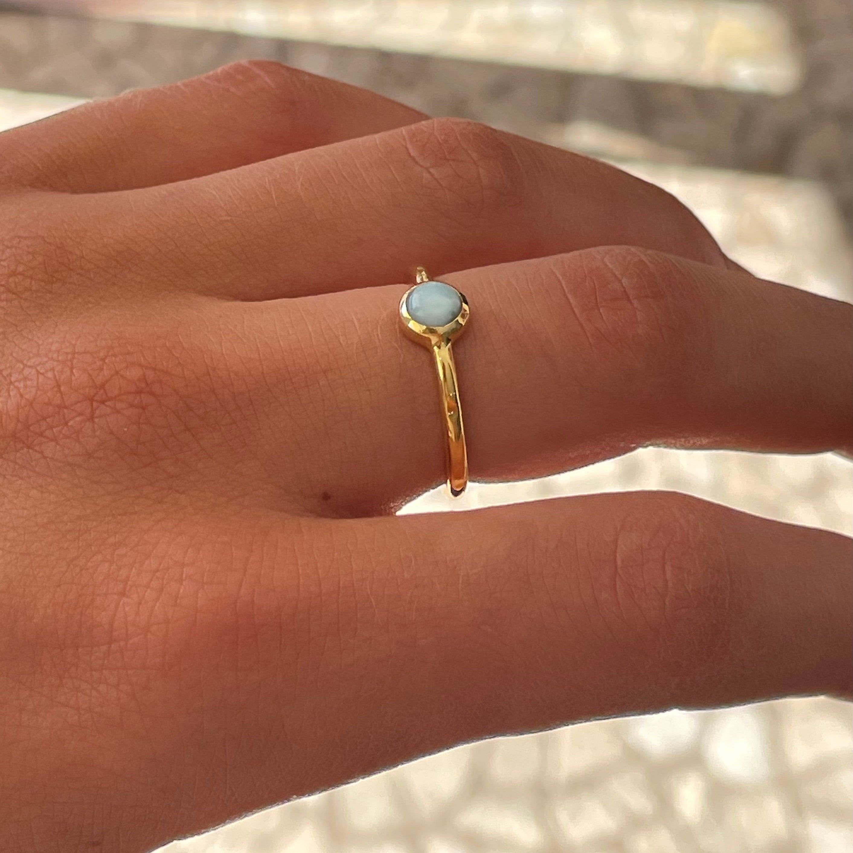 Tidal Glow round larimar ring in textured gold vermeil