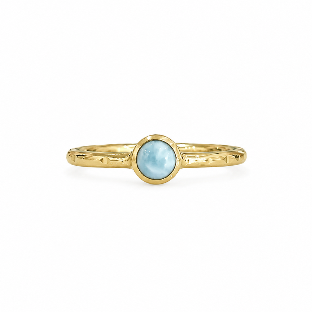 Tidal Glow round larimar ring in textured gold vermeil