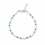 Rice Pearl and Apatite gemstone  bead adjustable bracelet