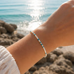 Rice Pearl and Apatite gemstone  bead adjustable bracelet