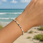 Rice Pearl and Apatite gemstone  bead adjustable bracelet